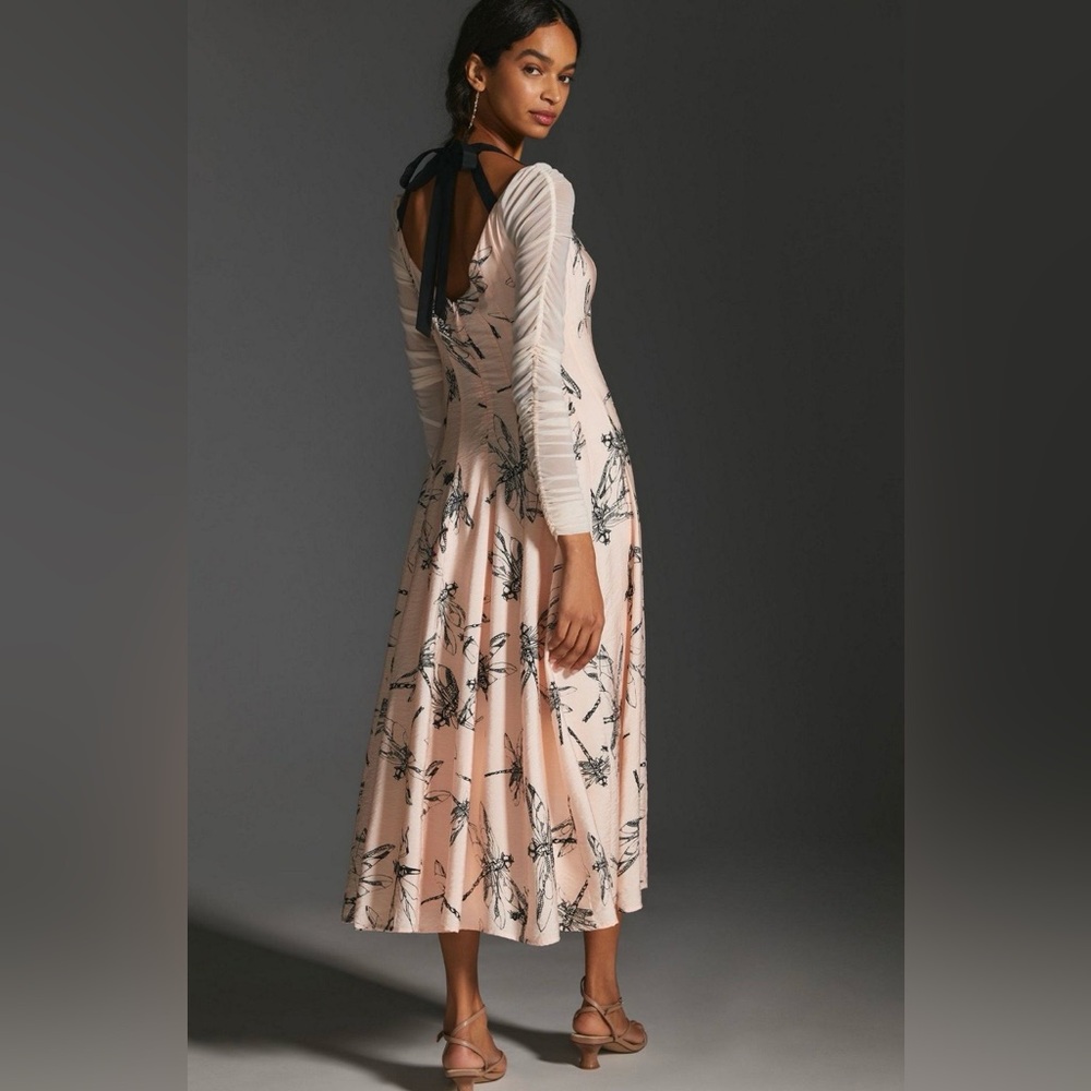 Anthropologie Blush Dress with Black Dragonfly Design - Picture 2 of 3